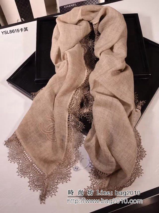 CHANEL香奈兒頂級品 2018秋冬新款山羊絨蕾絲邊圍巾 YSL8615 LLWJ7414